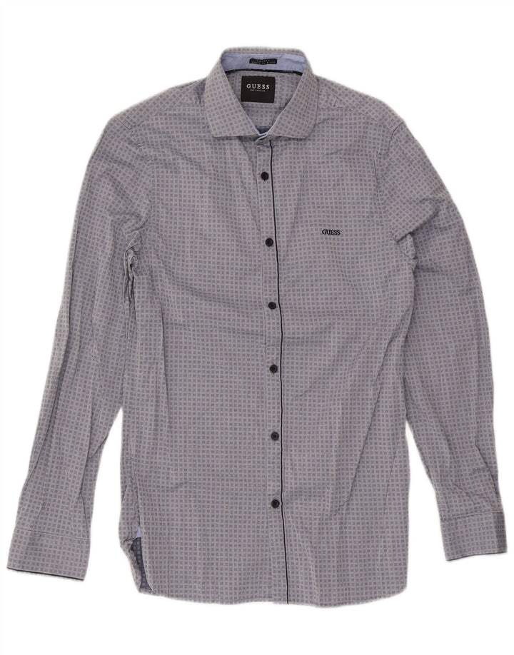 Guess Chemise Valley Super Slim Fit Homme Gris Moyen Géométrique Coton