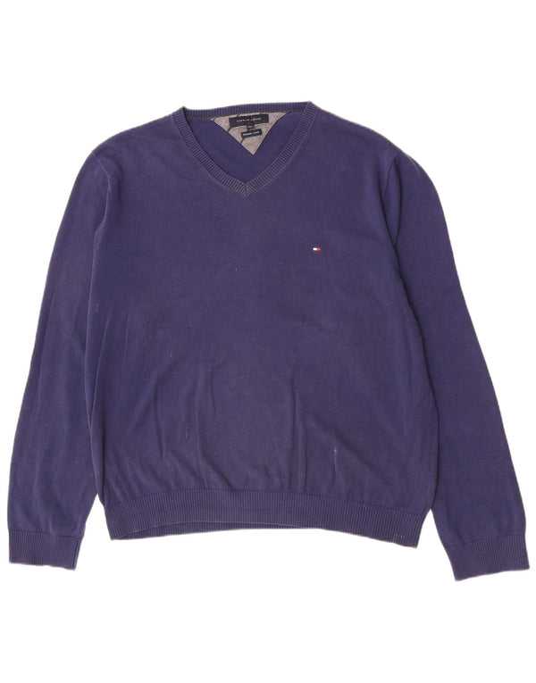 Tommy Hilfiger Pull col V pour homme 2XL Bleu marine Coton
