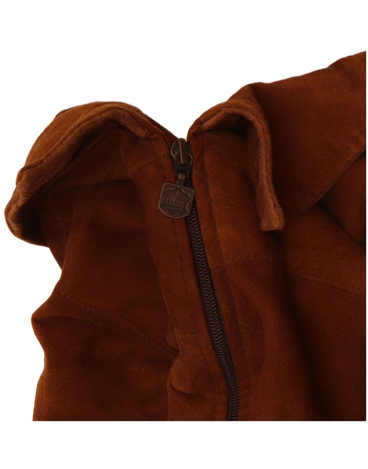 vintage Femme Daim Gilet UK 14 Cuir Marron Moyen