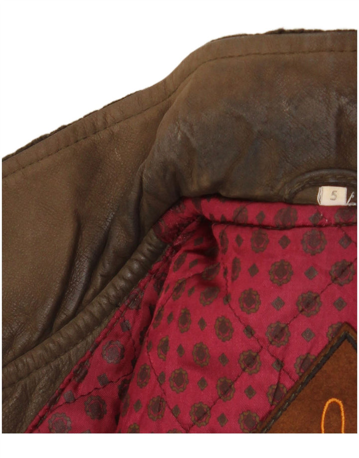 veste en cuir tricoté vintage pour hommes UK 42 XL Kaki Colourblock Classic