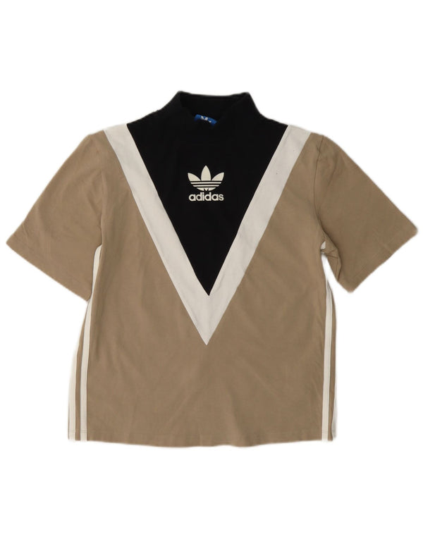 Adidas T-shirt graphique pour femme UK 8 petit coton color block beige