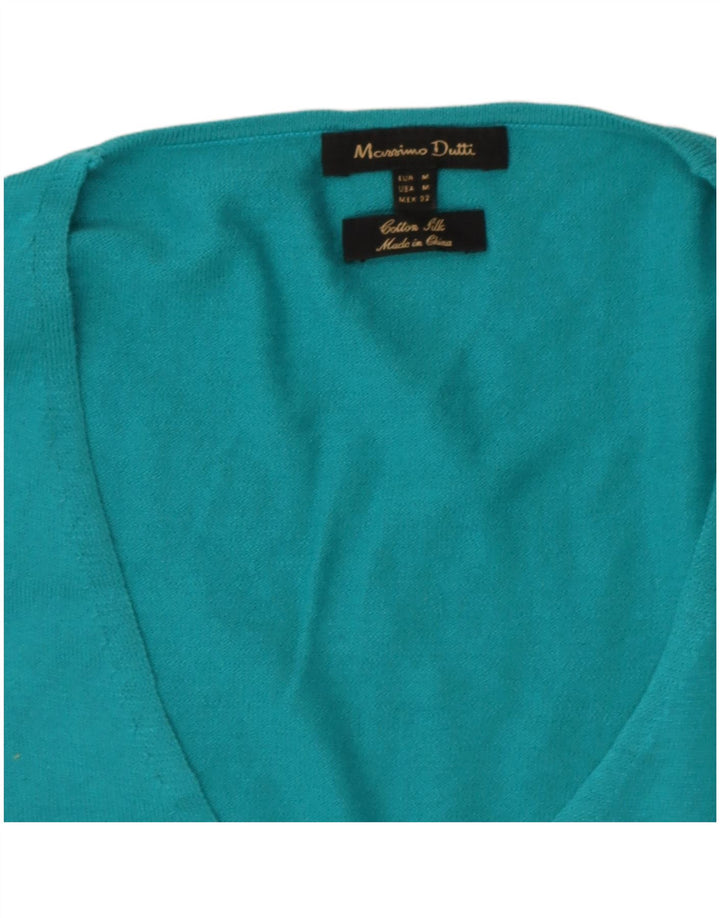 Massimo Dutti Pull col en V pour femme UK 12 Bleu moyen Coton