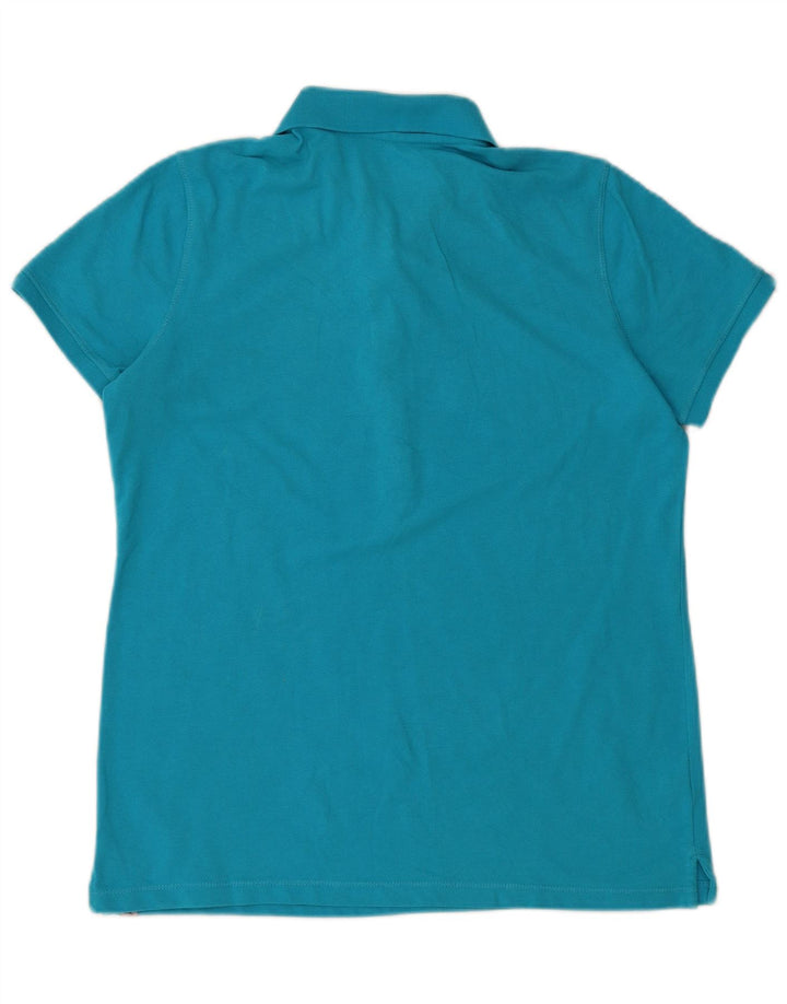 EDDIE BAUER Polo Femme UK 14 Bleu Moyen Coton