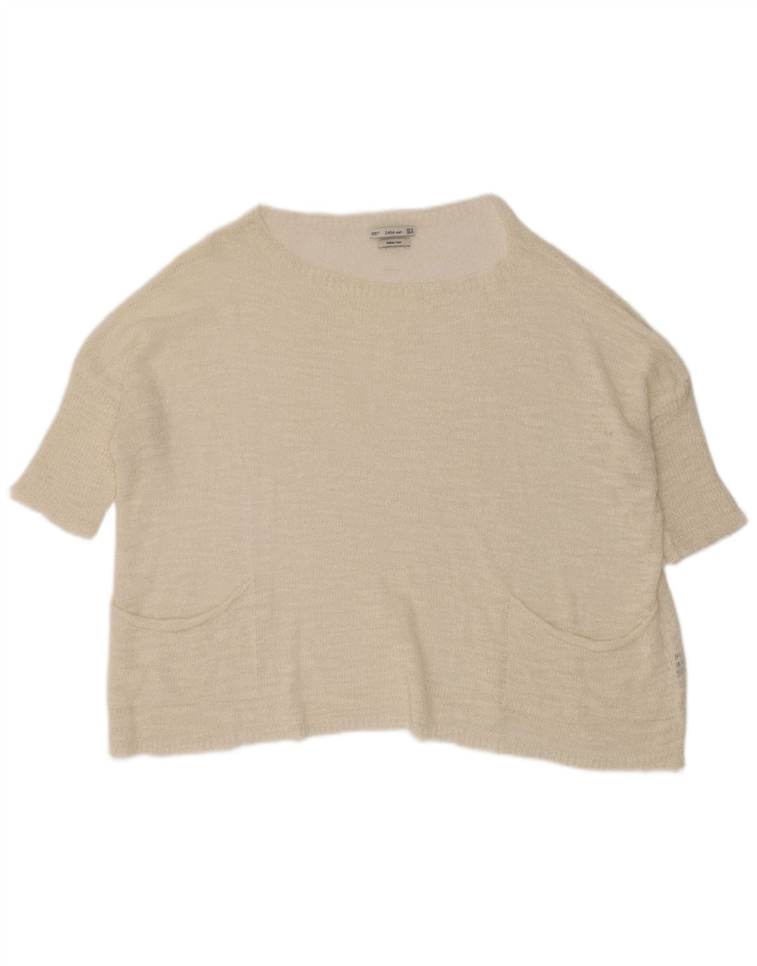 Zara Pull transparent à col bateau pour femme UK 14 Medium Off White