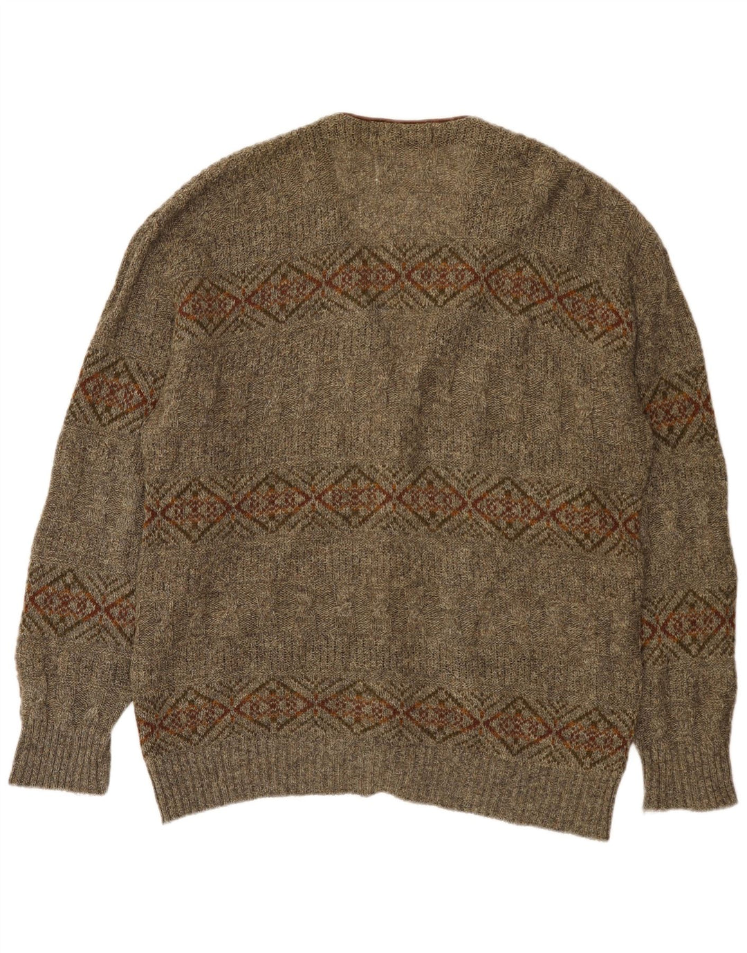 St Michael Cardigan Homme Pull XL Kaki Géométrique Laine