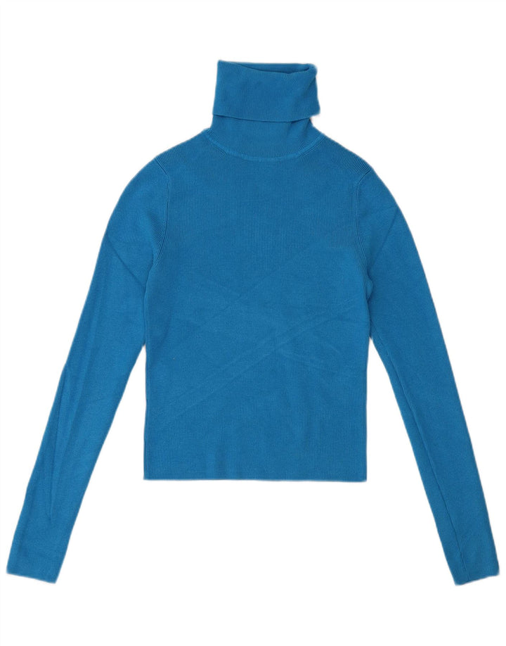 ZARA Pull court à col roulé pour femme UK 12 Bleu moyen Viscose