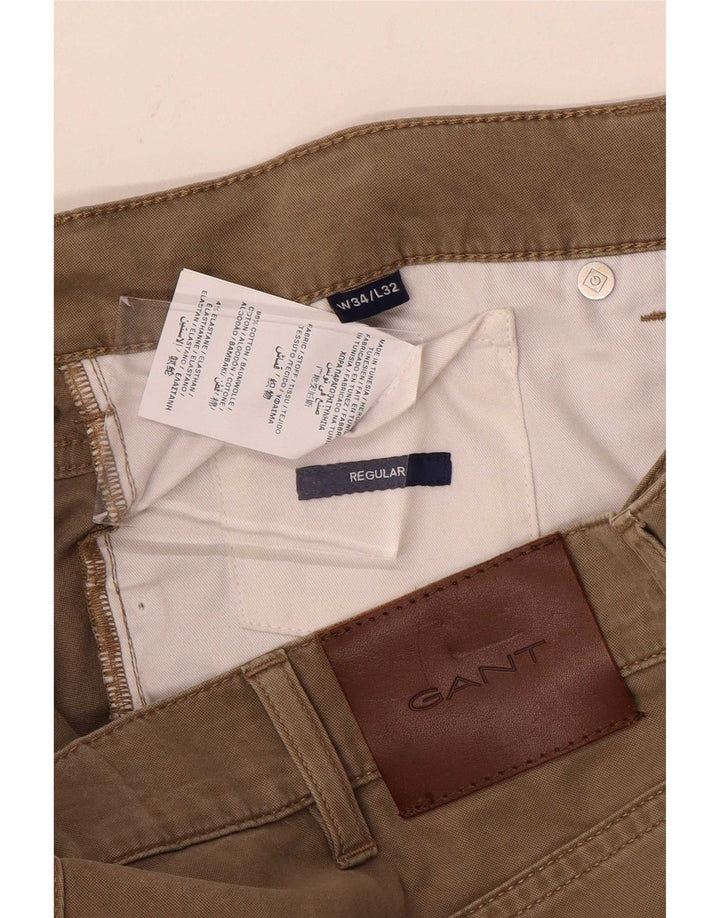 Gant Pantalon décontracté régulier pour hommes W34 L32 Beige Coton