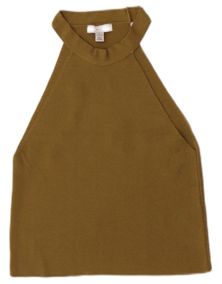 Topshop Haut court dos nu pour femme UK 8 Small Kaki Viscose