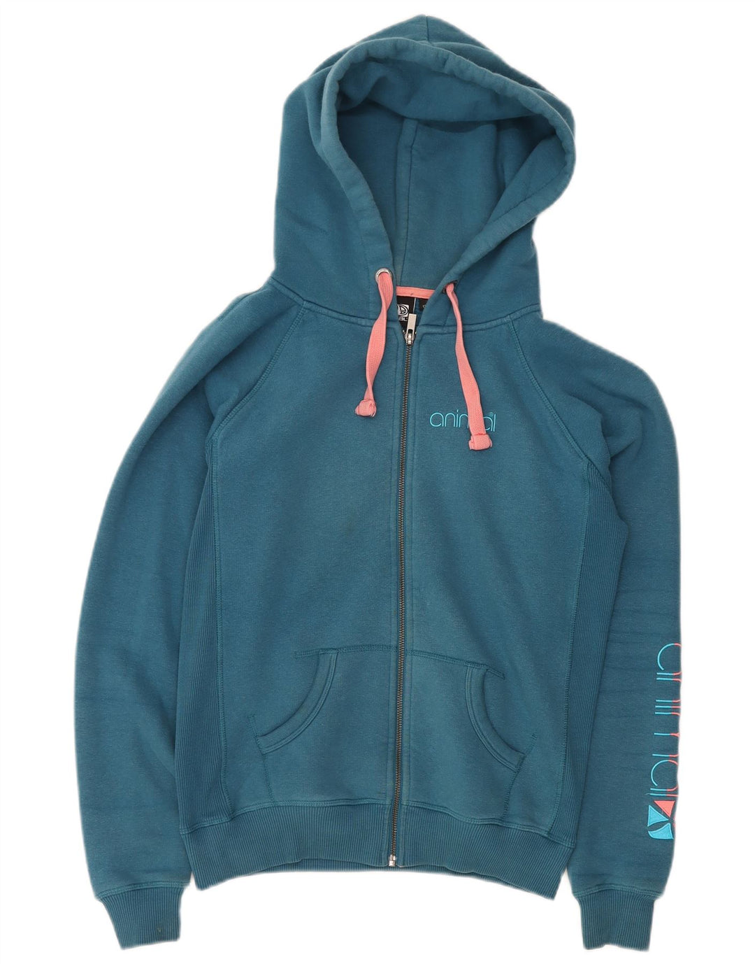 ANIMAL Pull à capuche zippé graphique pour femme UK 12 Bleu moyen Coton