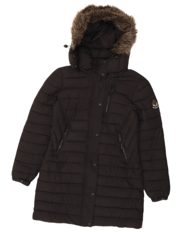 Superdry Manteau rembourré à capuche pour femme UK 10 Small Noir Polyester