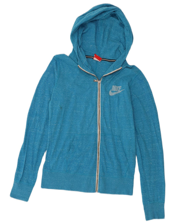 Nike Pull à capuche zippé pour femme UK 14 Coton moucheté bleu moyen