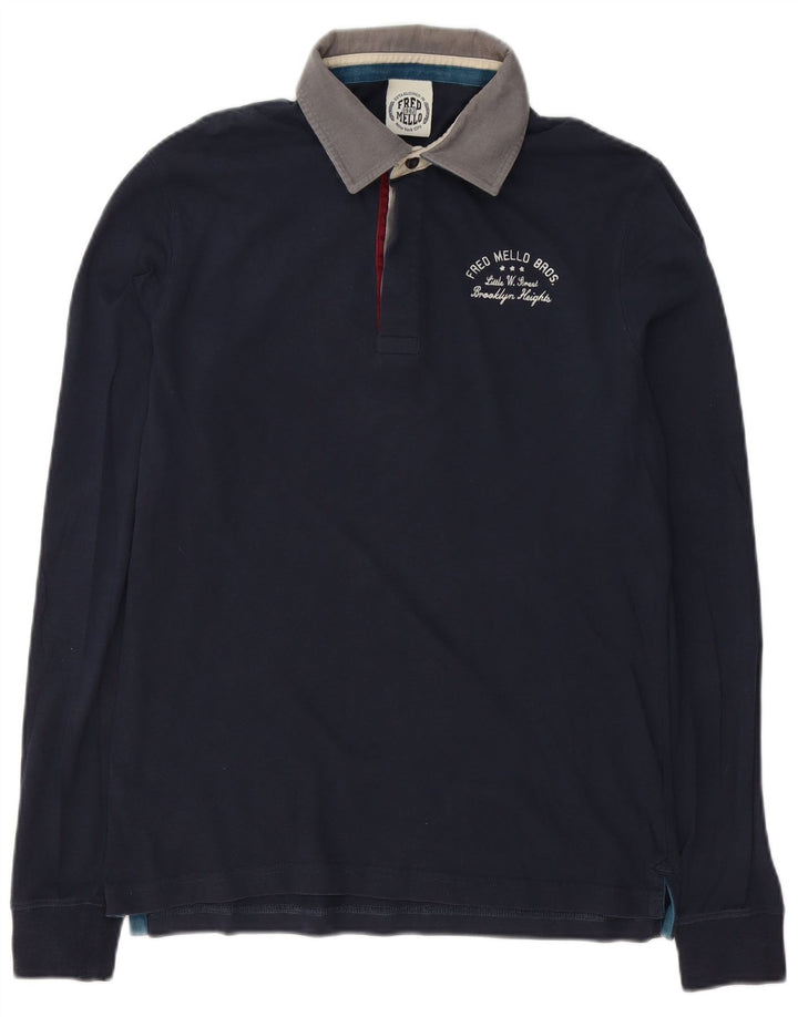Fred Mello Polo de Rugby Graphique à Manches Longues Homme Bleu Marine Moyen