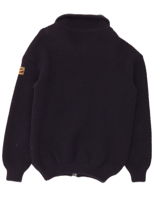 vintage Mens Yachting Cardigan Pull Moyen Marine Bleu Laine Vierge