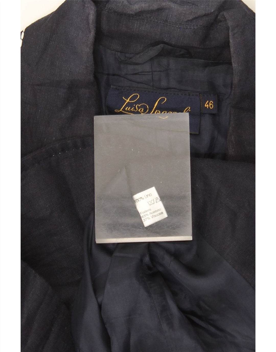 LUISA SPAGNOLI Veste Blazer 2 Boutons Femme IT 46 Grand Lin Bleu Marine