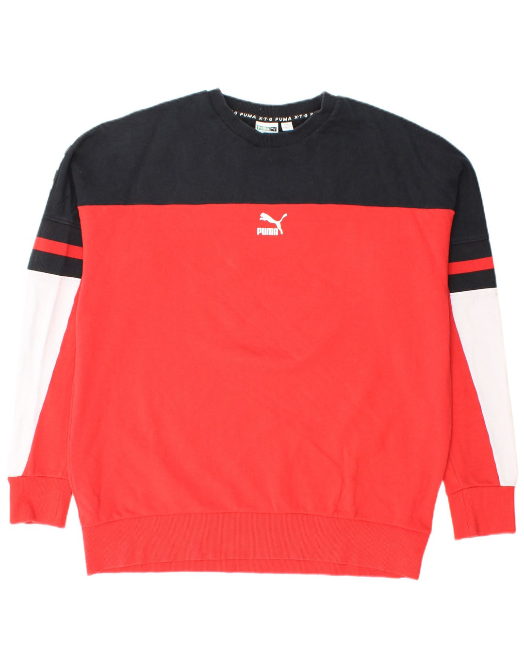 PUMA Sweat-shirt graphique pour homme en coton color block Rouge Taille L
