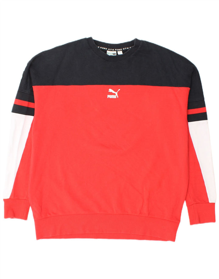 PUMA Sweat-shirt graphique pour homme en coton color block Rouge Taille L