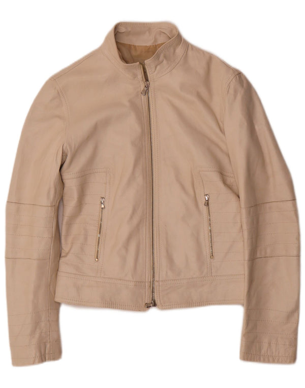 Lavorazione Artigianale Veste en cuir court pour femme UK 10 Petit Beige