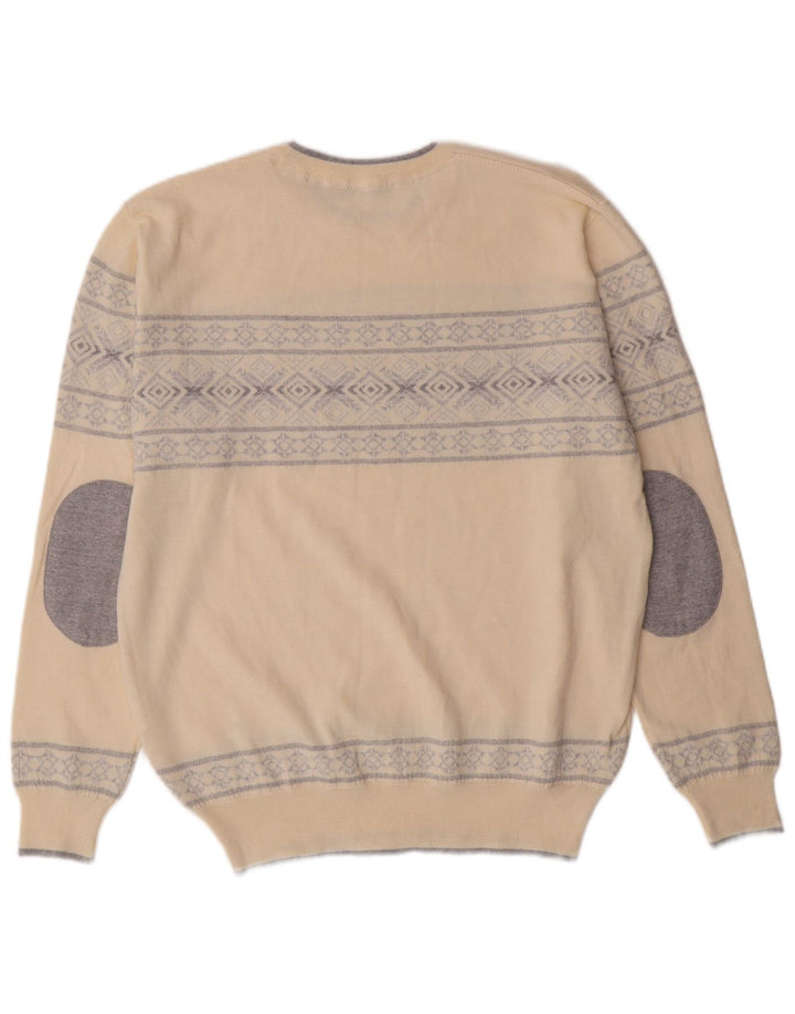 VINTAGE Pull ras du cou pour hommes Grand Beige Fair Isle Classic