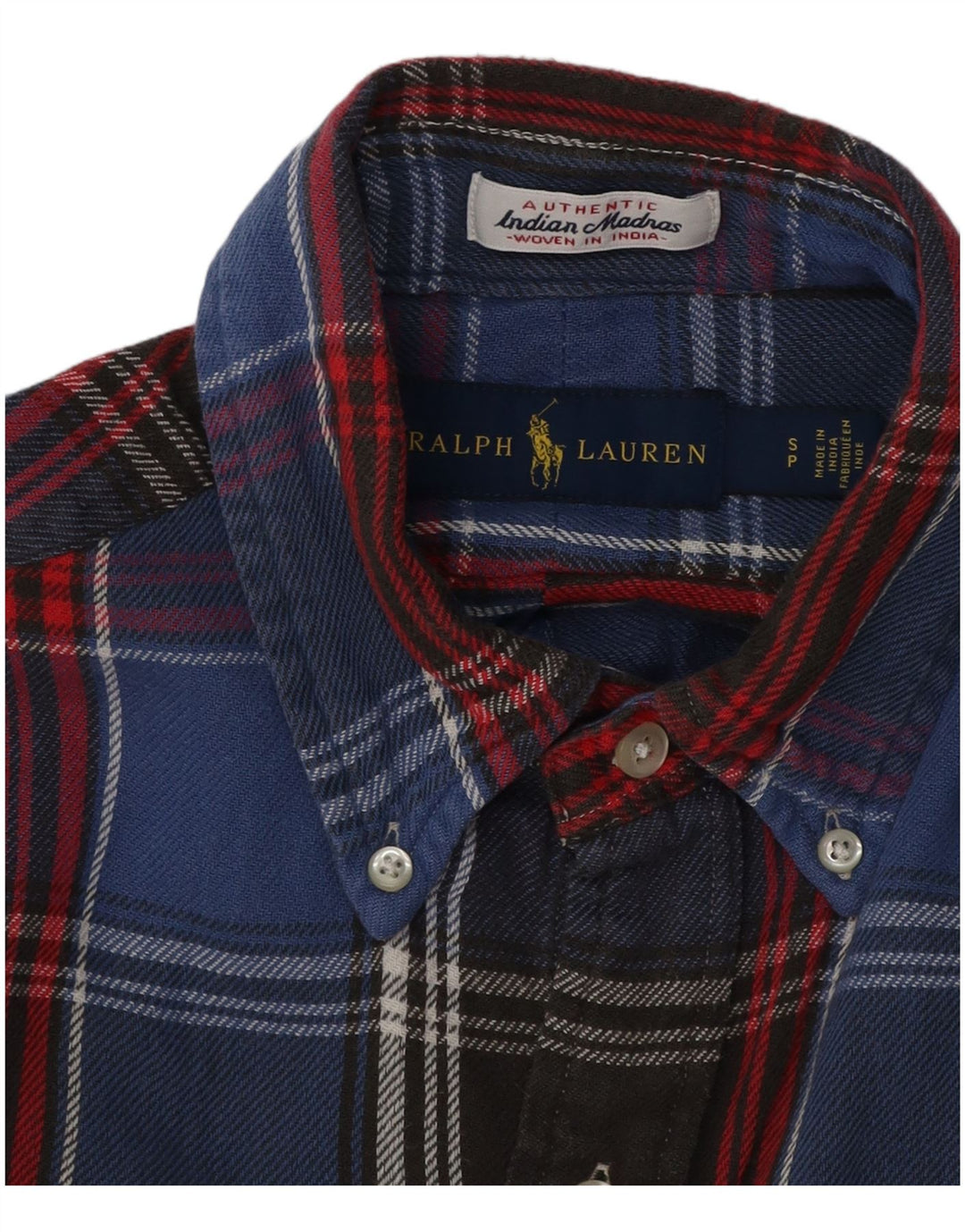 RALPH LAUREN Chemise Flanelle Homme Petit Carreau Bleu Coton