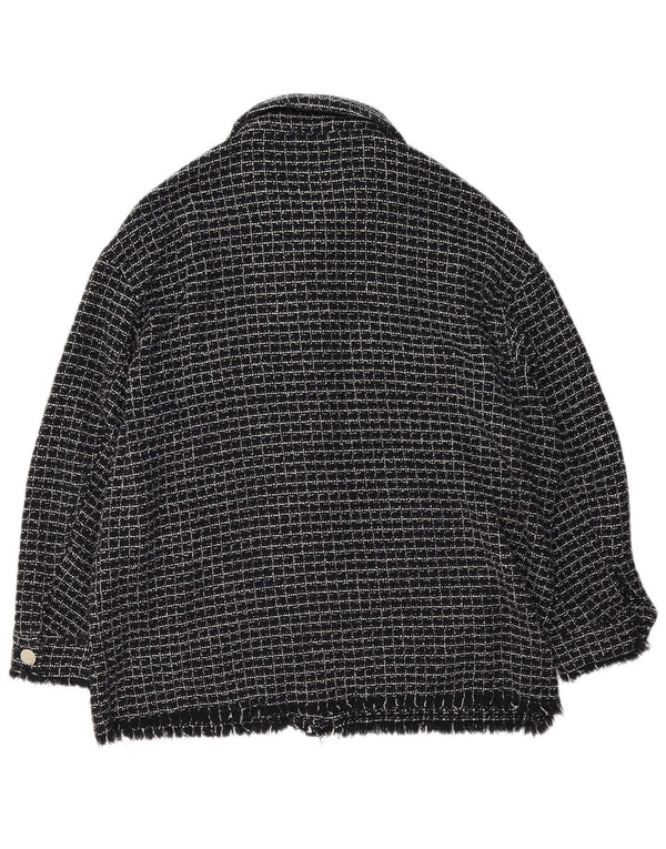 Zara Womens Bomber Jacket UK 16 Grand coton à carreaux noir