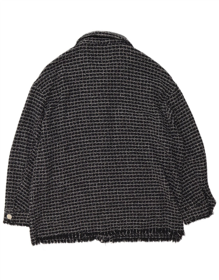 Zara Womens Bomber Jacket UK 16 Grand coton à carreaux noir