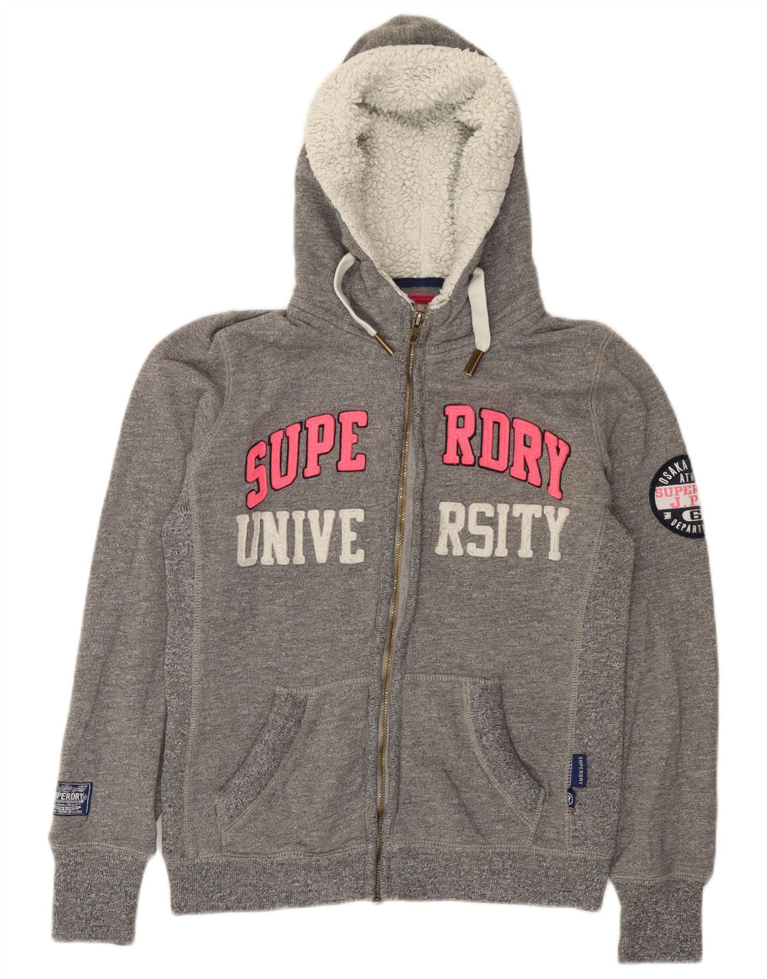 SUPERDRY Pull à capuche zippé graphique pour femme UK 14 Gris moyen Coton