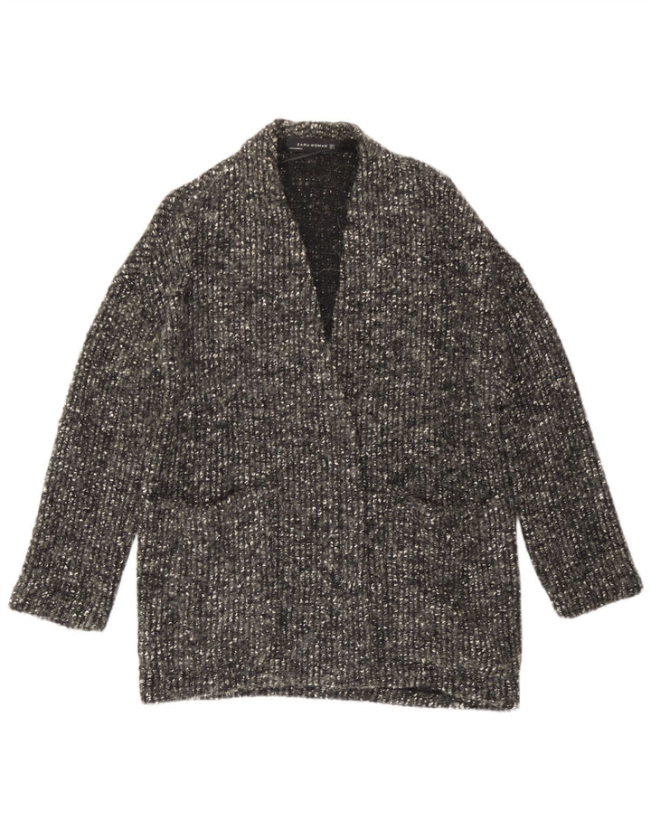 Zara Womens Oversize Open Cardigan Sweater UK 10 Petite laine mouchetée grise