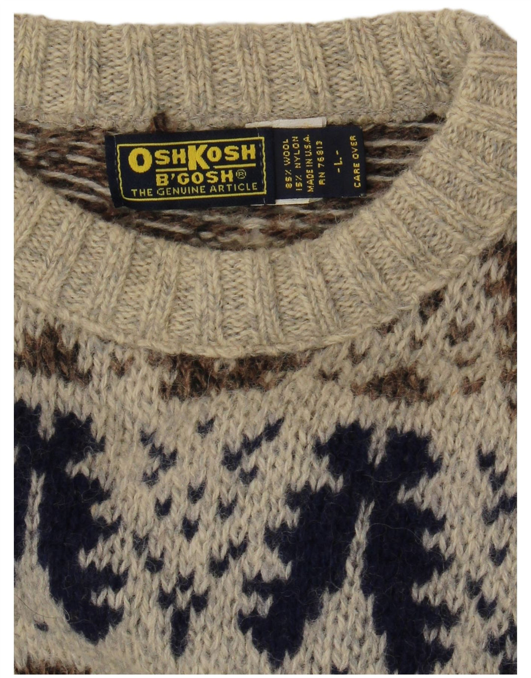 Osh Kosh Pull col bateau pour homme en laine Fair Isle gris Taille L