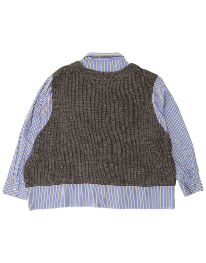 ZARA Femme Chemise Gilet En Tricot Oversize UK 6 XS Bleu Rayé