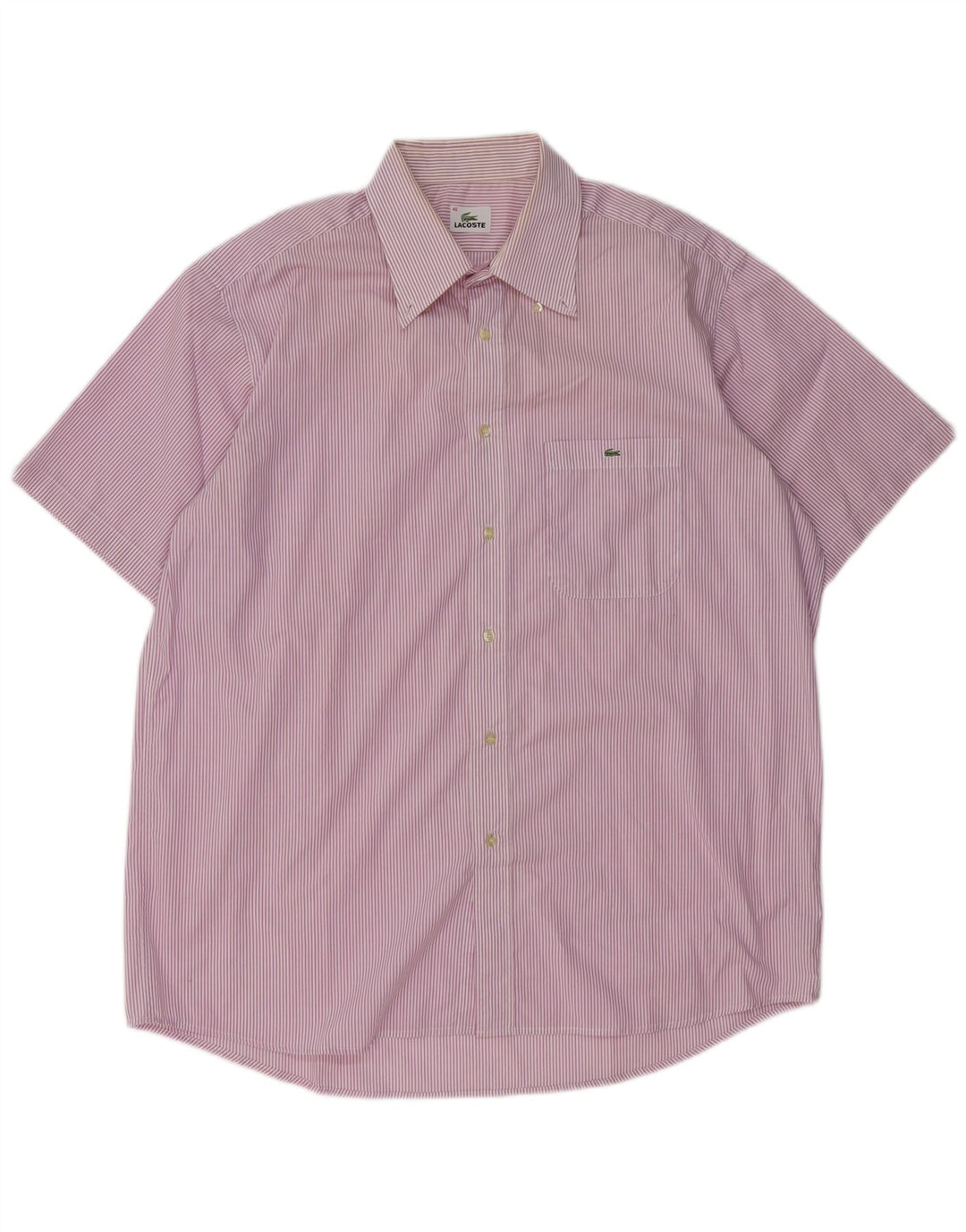 LACOSTE Chemise à manches courtes homme Taille 45 XL Coton à fines rayures violet