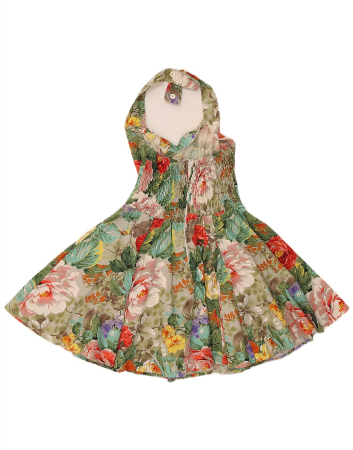 VINTAGE Femmes Halter Swing Dress UK 10 Petit Floral Multicolore