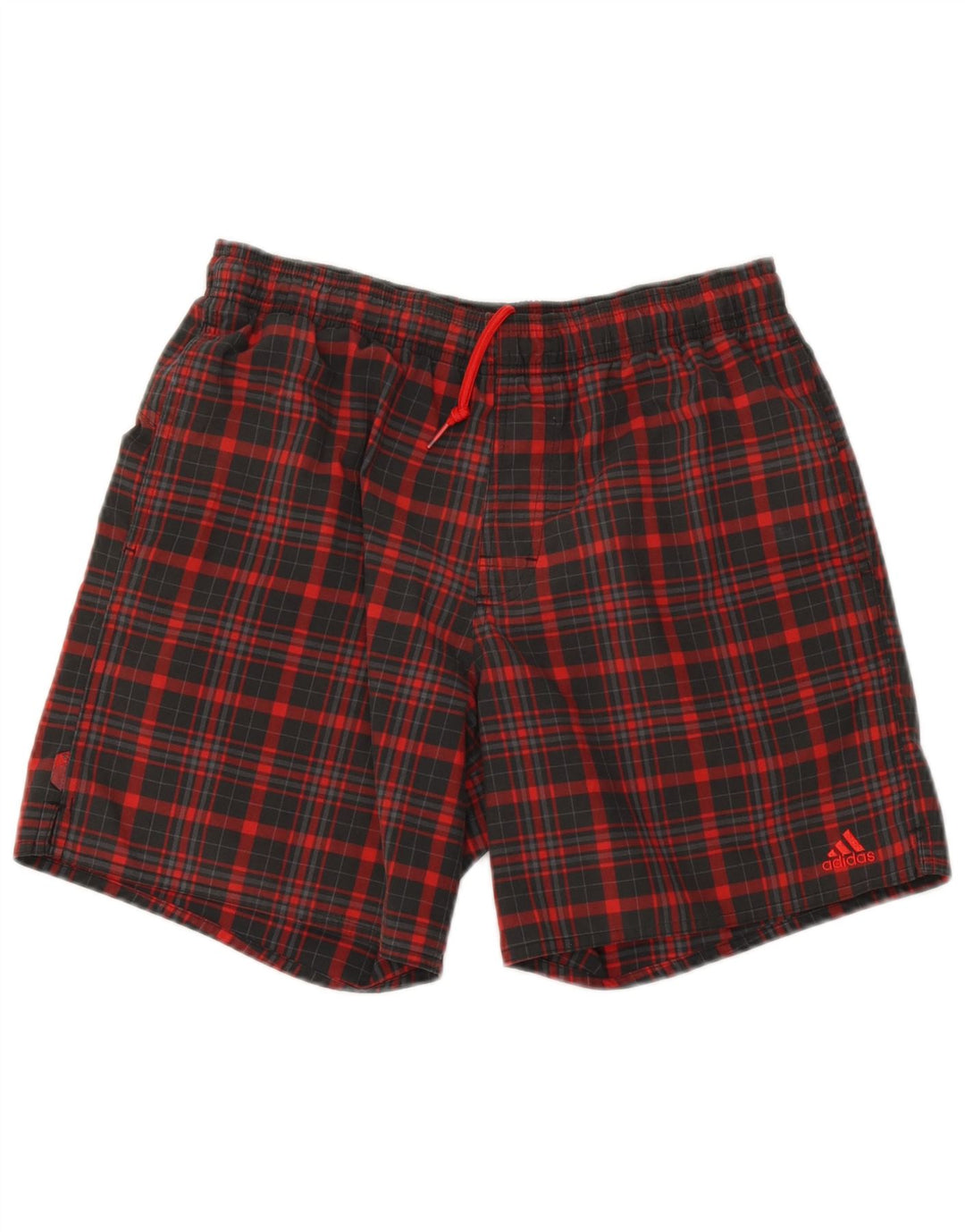 Adidas Short de sport pour homme en polyester à petits carreaux rouges
