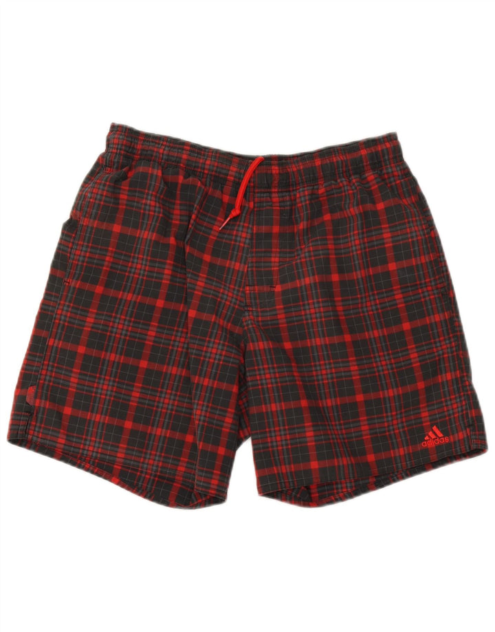 Adidas Short de sport pour homme en polyester à petits carreaux rouges