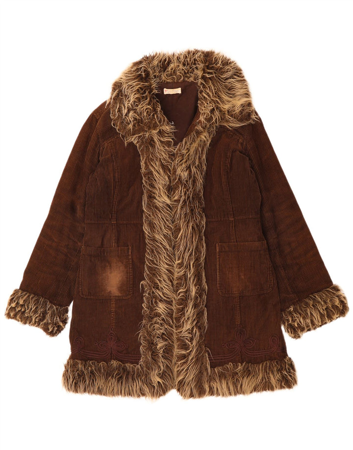 Miss Selfridge Manteau en velours côtelé pour femme UK 14 Grand coton marron