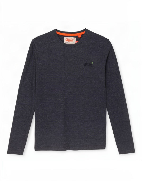 Superdry Haut à manches longues en coton moucheté bleu marine Small