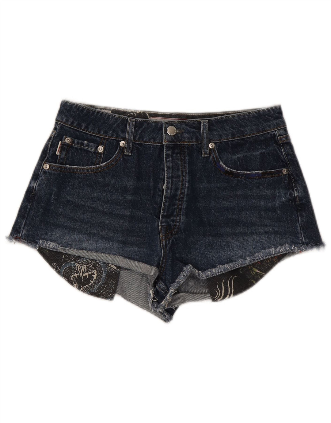 Superdry Femme Short En Jean W28 Coton Bleu Marine Moyen
