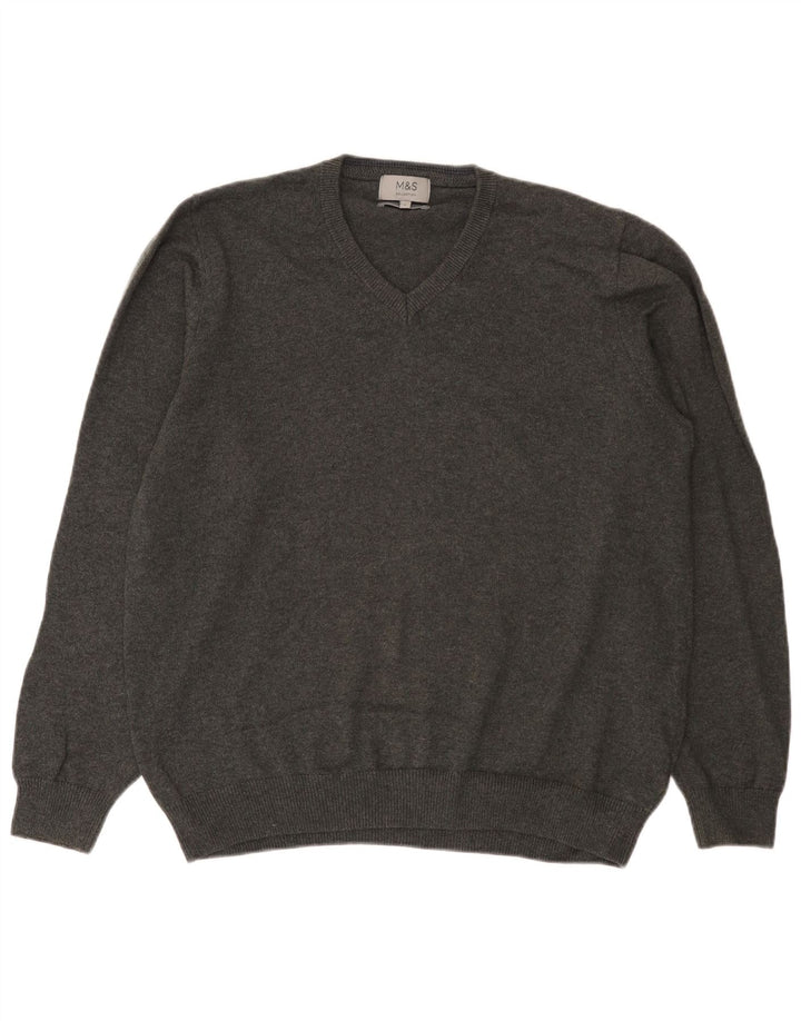 Marks & Spencer Pull col V pour homme en coton gris Taille L