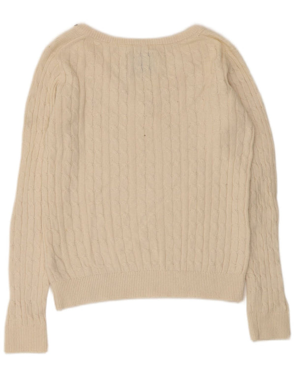 Jack Wills Pull col en V pour femme UK 10 Petit coton beige