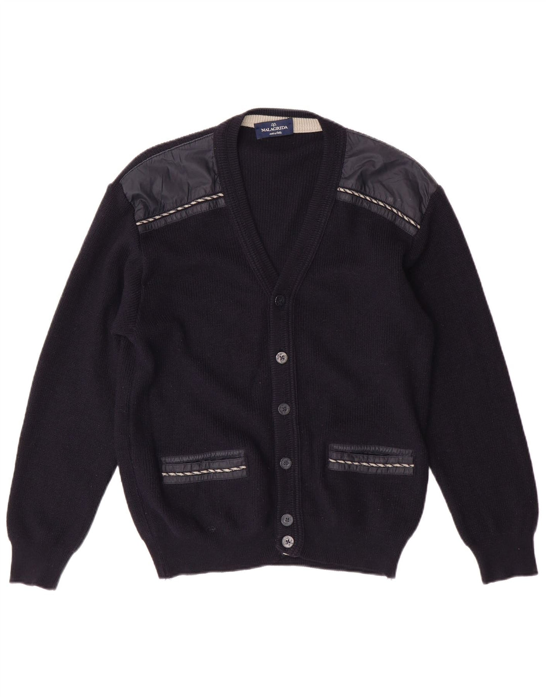 Malagrida Pull Cardigan Femme UK 14 Laine Bleu Marine Moyen