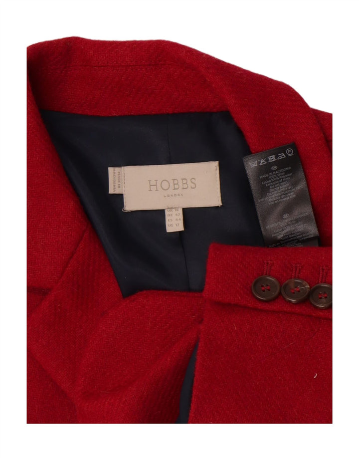 Hobbs Veste Blazer 2 Boutons Femme UK 16 Grande Laine Rouge