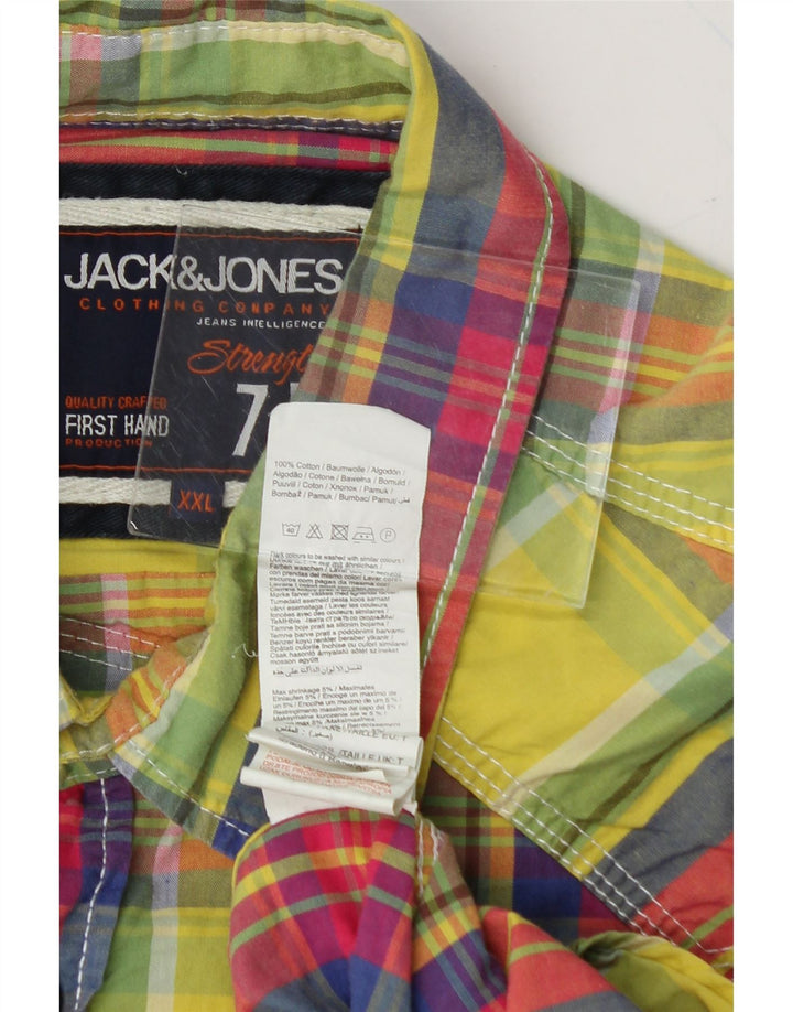 JACK & JONES Mens Short Sleeve Shirt 2XL Yellow Check Cotton Vintage Jack & Jones and Second-Hand Jack & Jones from Messina Hembry 