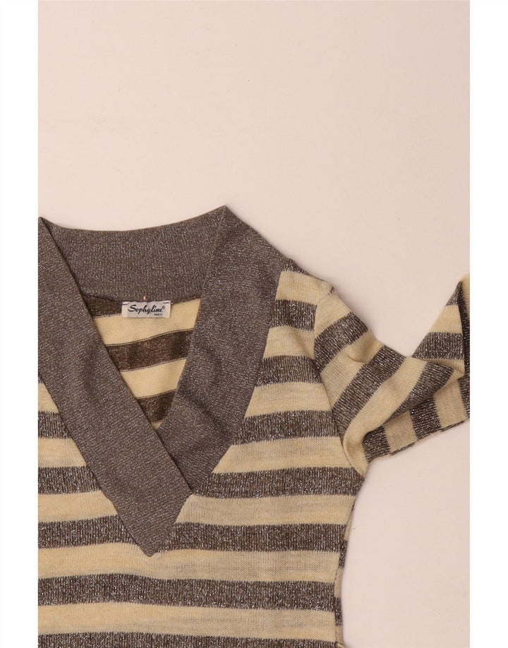 SOPHYLINE Pull Col V Femme UK 8 Petit Polyester Rayé Beige