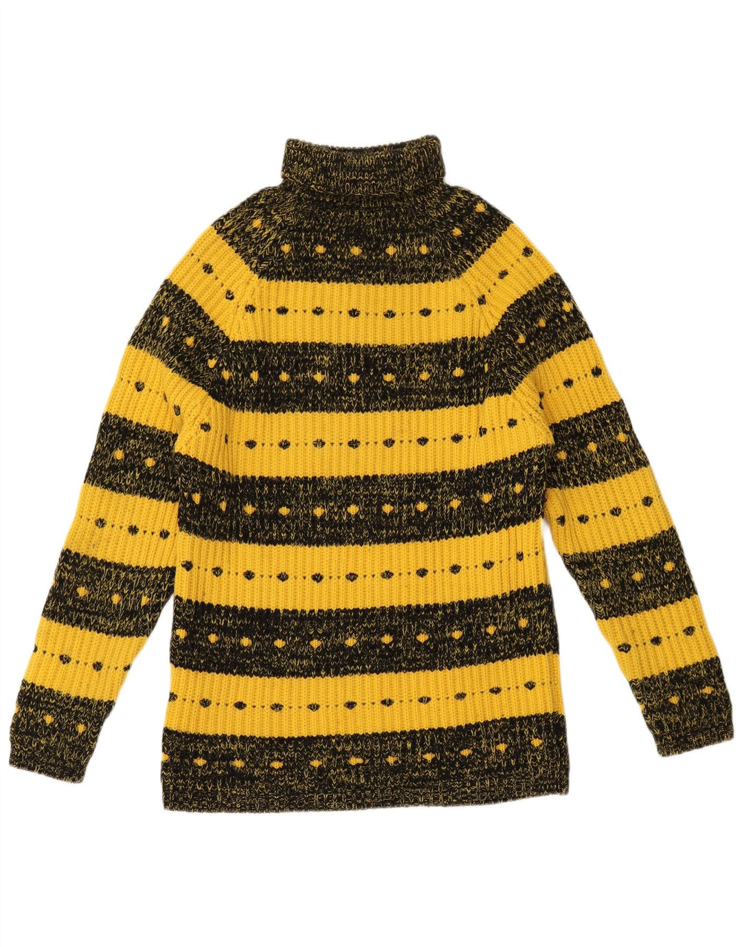 VINTAGE Femme Roll Neck Jumper Pull UK 12 Moyen Jaune Rayé