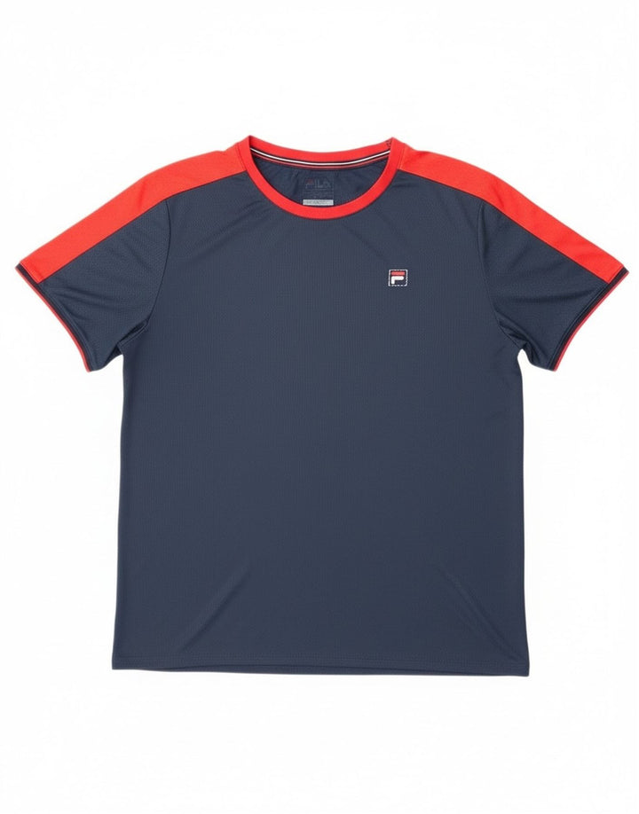 Fila T-Shirt Homme Top 2XL Bleu Marine Colorblock Polyester