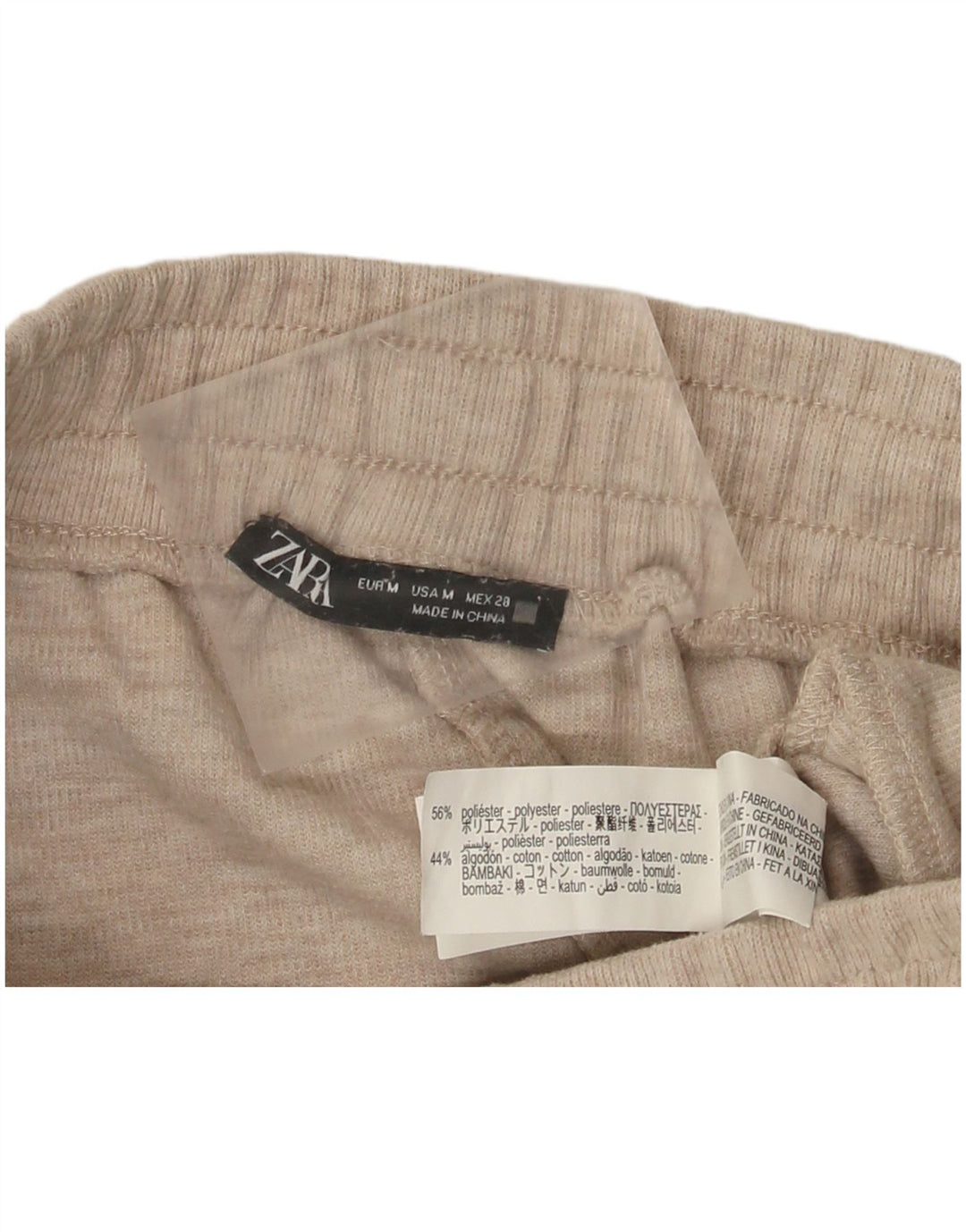 Zara Pantalon de survêtement large pour femme UK 12 Polyester beige moyen