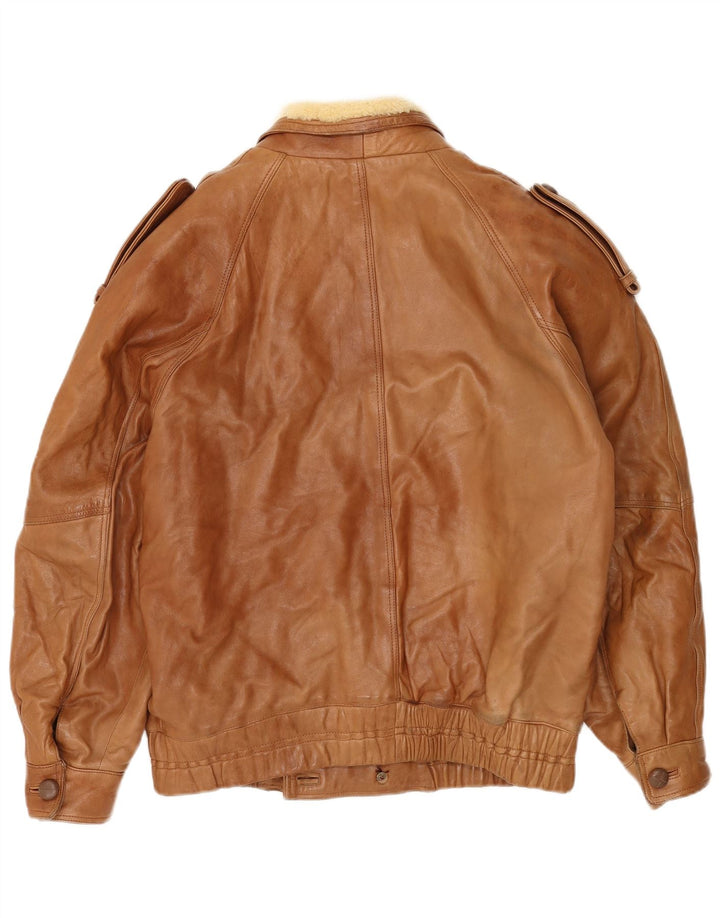 vintage Mens Militaire Double Breasted Jacket UK 40 Grand Cuir Beige