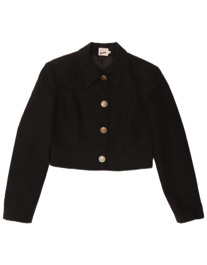 VINTAGE Veste Boléro Femme IT 42 Viscose Noir Moyen