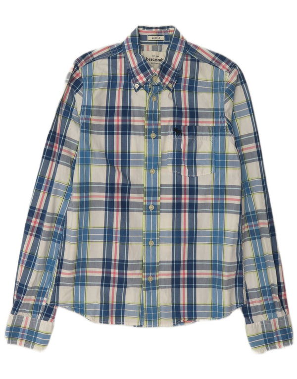 Abercrombie & Fitch Chemise musculaire pour garçon 14-15 ans XL Bleu à carreaux en coton