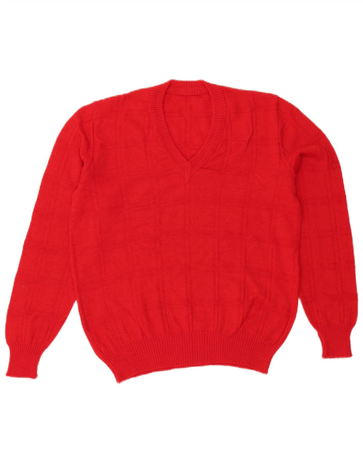 vintage Femme V-Col Jumper Pull UK 14 Rouge Moyen