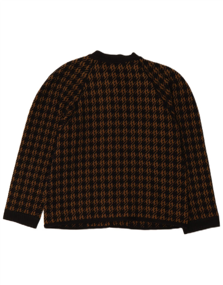 vintage Femme Cardigan Pull IT 46 Grande laine pied-de-poule marron